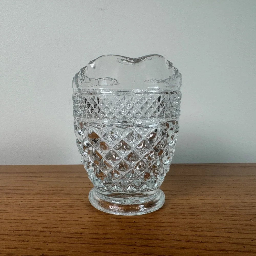 Vintage Anchor Hocking Prescut Glass Creamer Pitcher Small Clear Embossed Handle